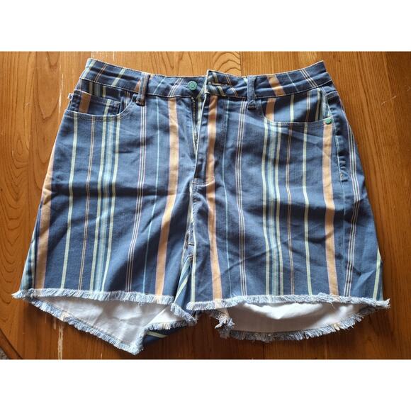 Judy Blue Vibrant Striped Frayed Denim Shorts Size 1XL - Picture 1 of 7